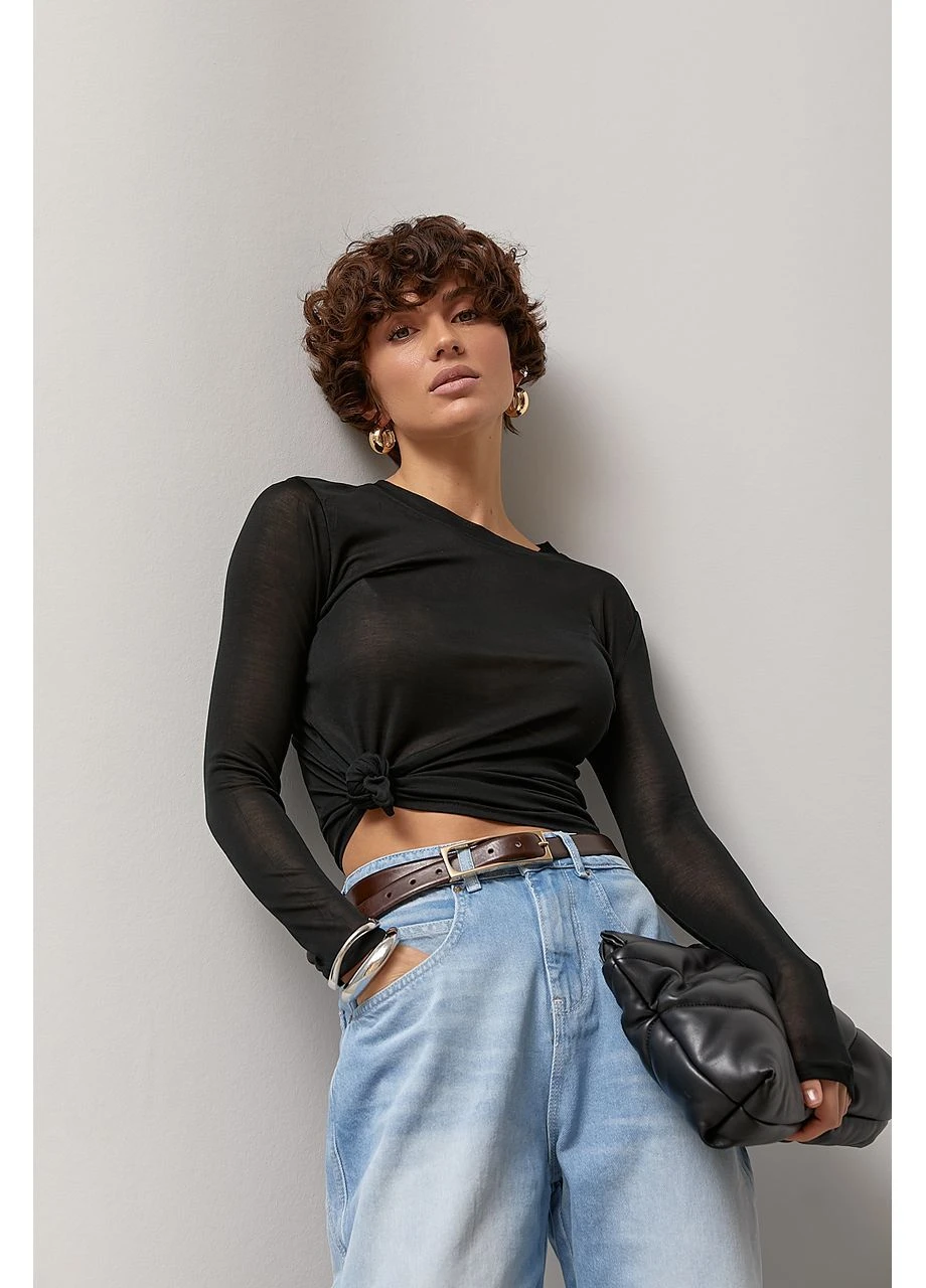 Чёрная однотонный сетчатый лонгслив - черный цвет Lurex