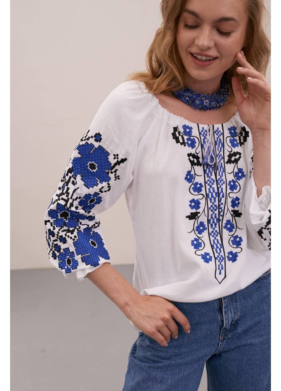 Жіноча вишиванка Весняні мрії біла з синім Galychanka 1656 (353849275)