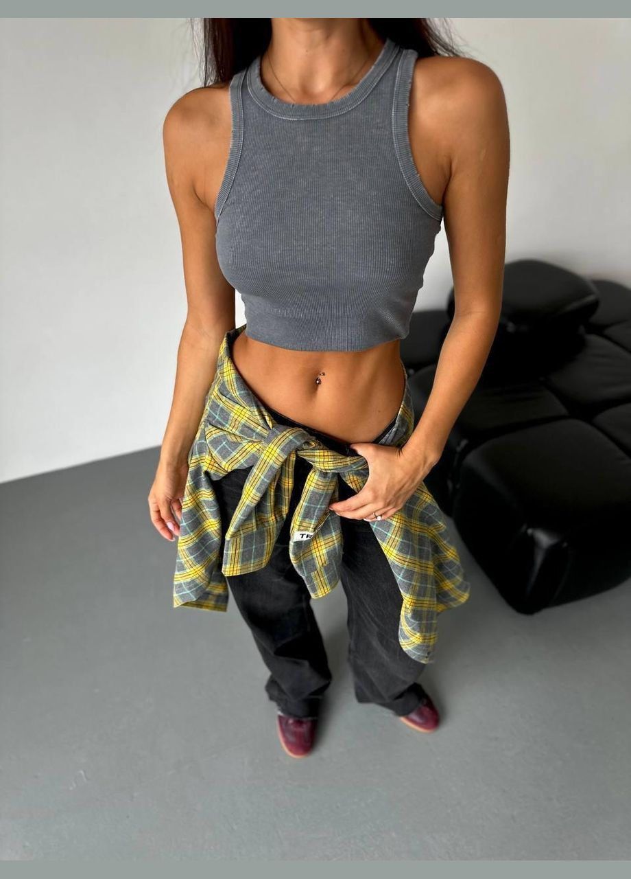 Желтая кэжуал рубашка в клетку JUGO с длинным рукавом