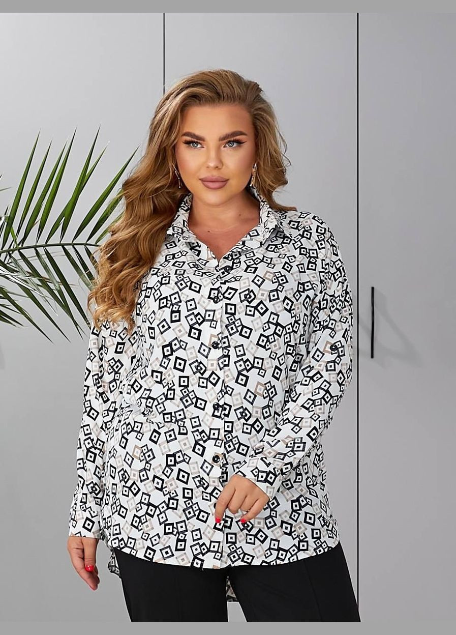 Батальна сорочка SF-287К з оригінальним принтом та контрастним оздобленням Білий 54 Sofia (314773631)