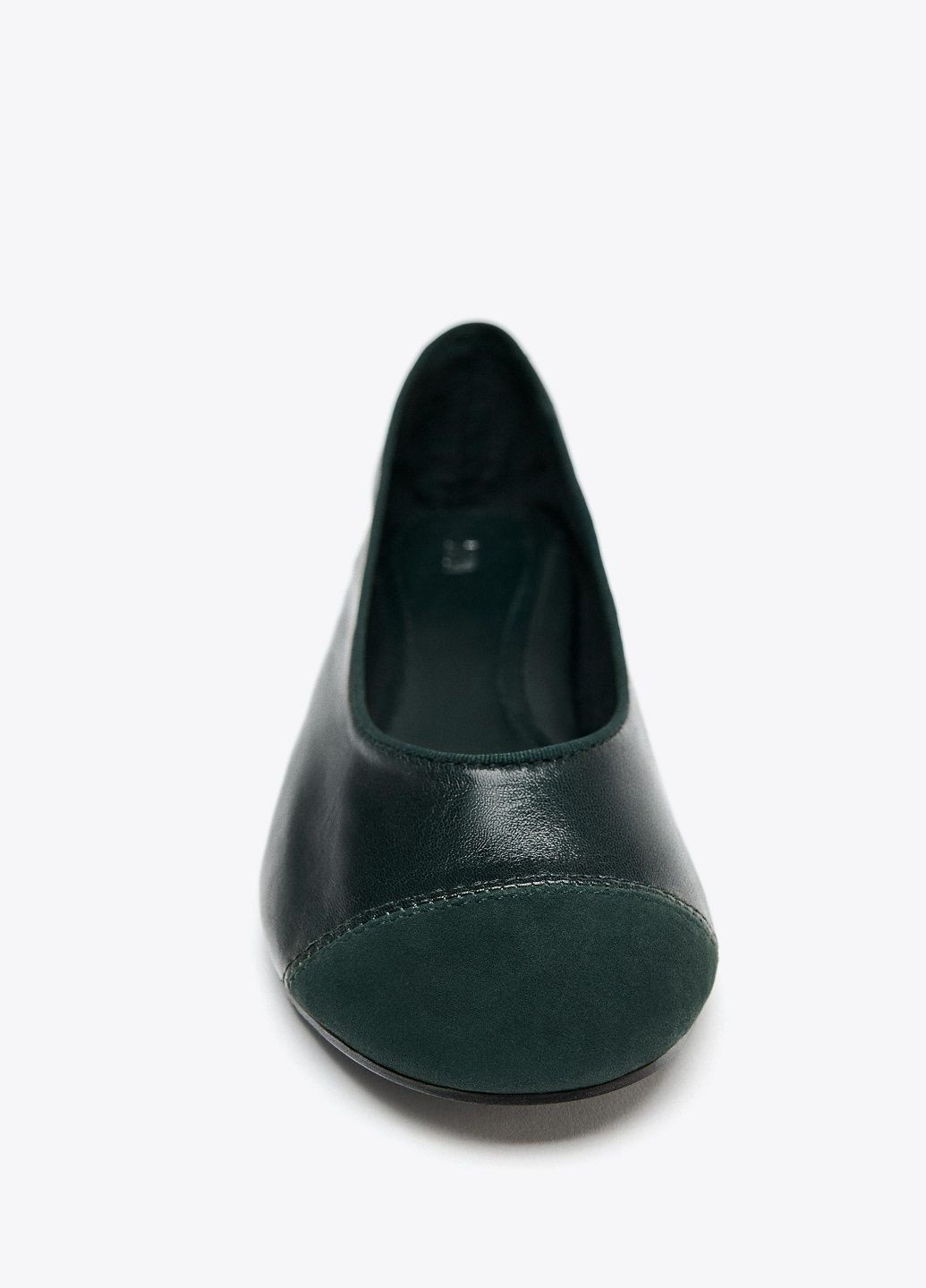 Жіночі балетки Zara | темно-зелені однотонні натуральна шкіра (358907608)