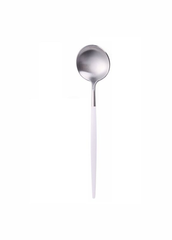 Ложка столовая серебряного цвета с белой ручкой из нержавейки. Приборы для ресторанов и дома REMY-DECOR (293152716)