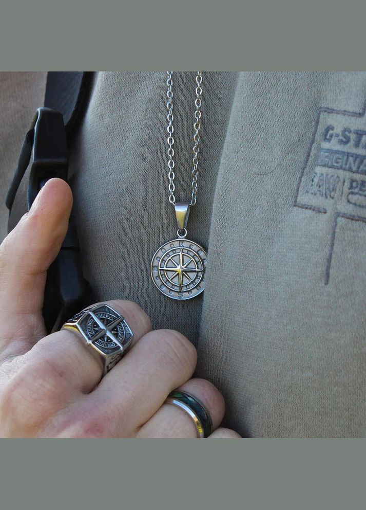 Мужская серебряная металлическая подвеска, цепочка с кулоном Компас No Brand (328251218)