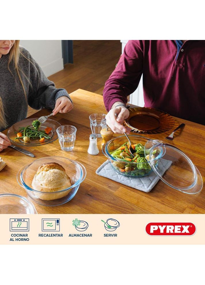 Жаровня с крышкой набор 2 шт, форма для запекания круглая прозрачная боросиликатное стекло, жаропрочная посуда Pyrex (359380448)