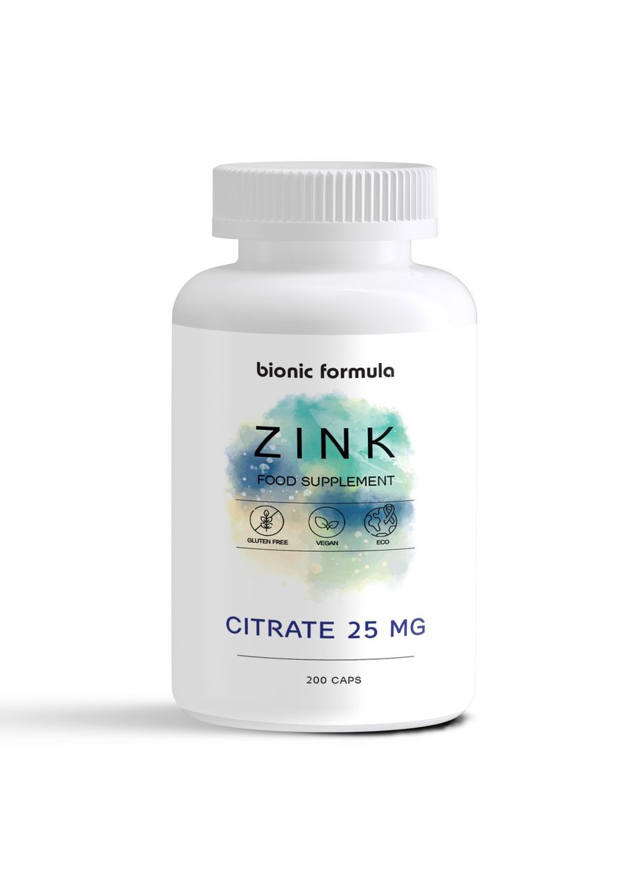 Цинк (Zink) цитрат хелат пищевая добавка 25 мг. 200 капс. Bionic Formula (369154306)