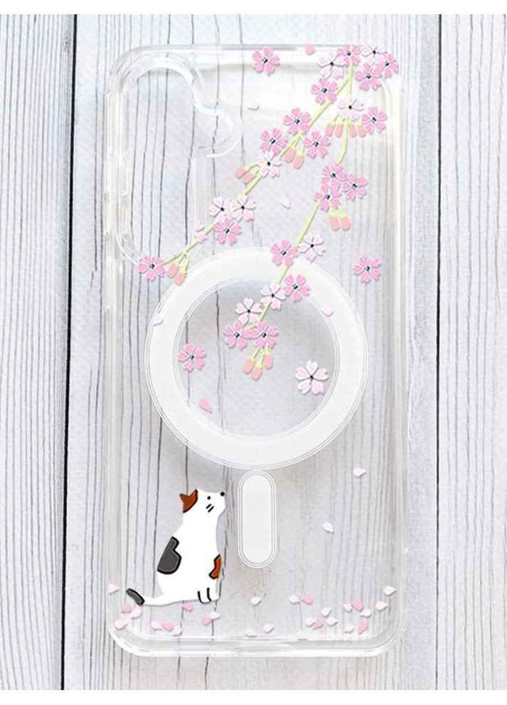 Магнитный чехол на Samsung Galaxy S24 Plus с поддержкой MagSafe Котик и сакура (принт 283) Silicone Case (356127205)