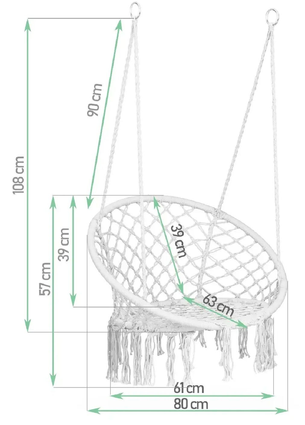 Садове крісло гойдалка підвісне плетене зі спинкою максимальне навантаження 150 кг (476638-Prob) Бежеве Unbranded (285778324)