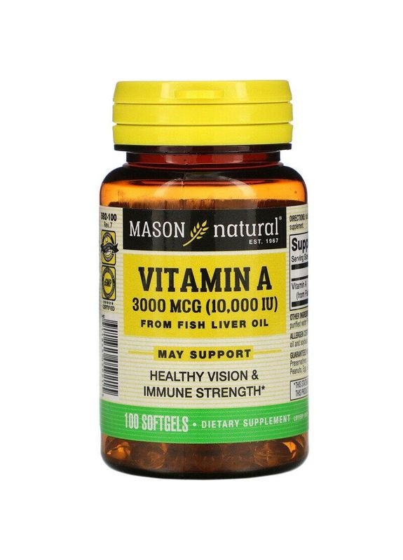 Витамин A, Vitamin A,, 10000 ME, 100 капсул 2053 Mason Natural (364195179)
