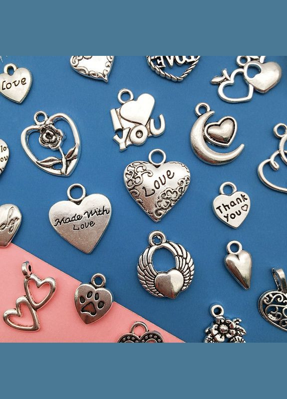 Набор подвесок Микс кулоны сердца Античное серебро Набор 21 шт Finding (316251444)