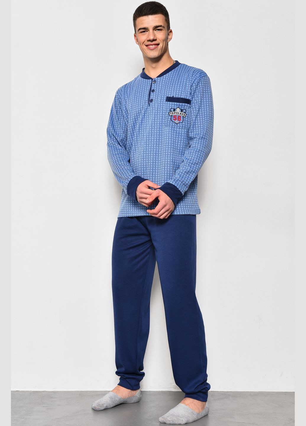 Піжама чоловіча на флісі напівбатальна синього кольору Let's Shop (278761332)