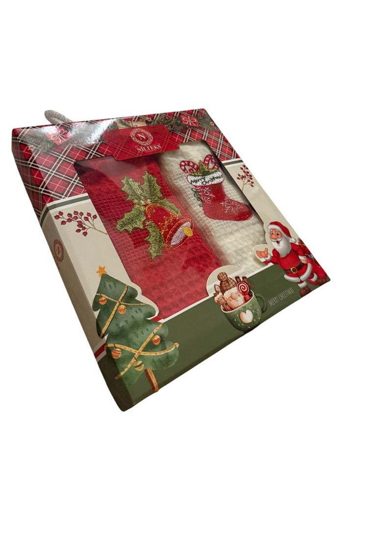 Набір 2 вафельних рушників Nilteks кухонні 40х60 см Happy New Year різнобарвний TC303376113 TURComFor новорічний комбінований