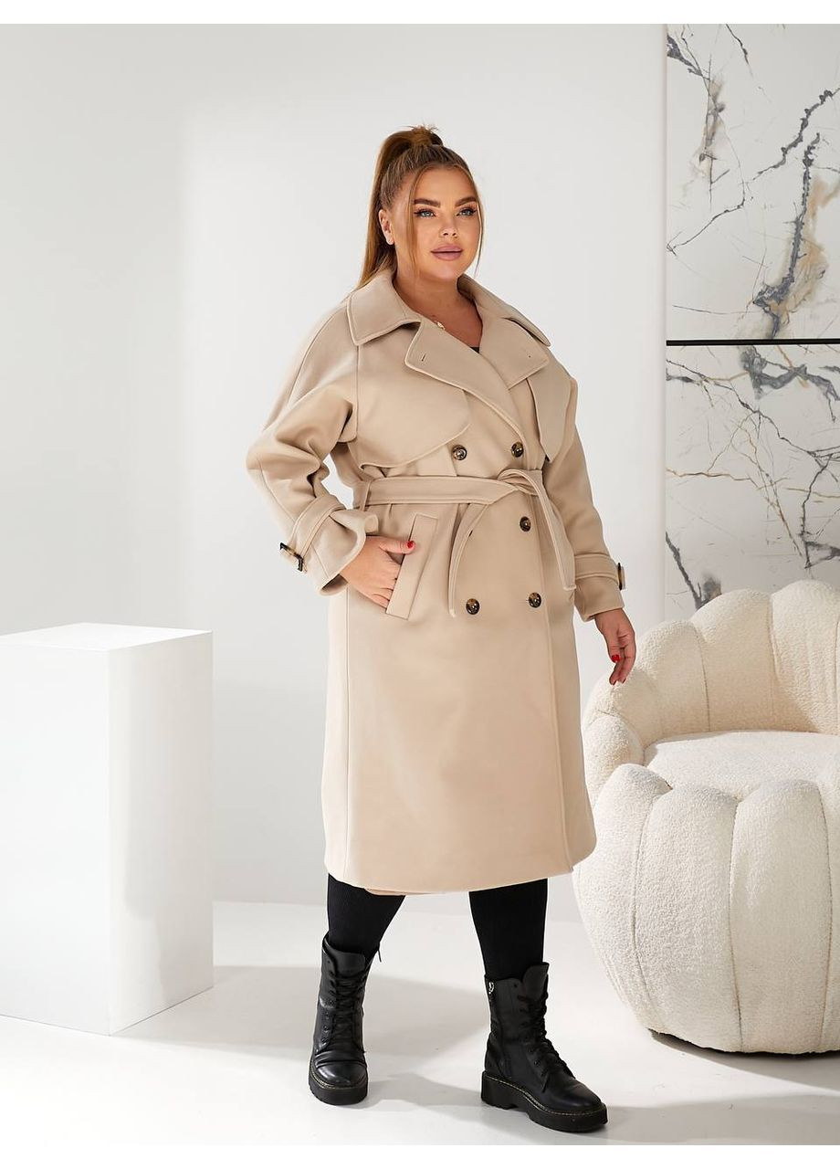 Молочне демісезонне Пальто жіноче кашемірове довге двобортне демісезон двобортне No Brand