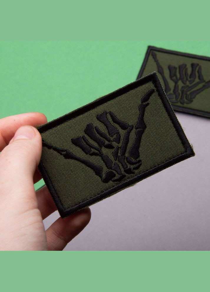 Набор шевронов 2 шт. с липучкой Скелет рука, Hand Shaka 5х8 см хаки, вышитый патч шеврон, нашивка, липучка IDEIA (301091459)