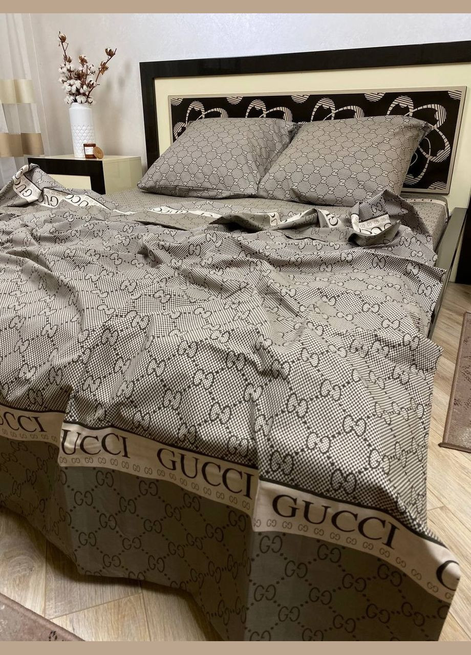 Постельное белье хлопковое Гучи Евро Простынь на резинке 180x200х20 Бязь Бронза 50 х 70 No Brand (322845190)