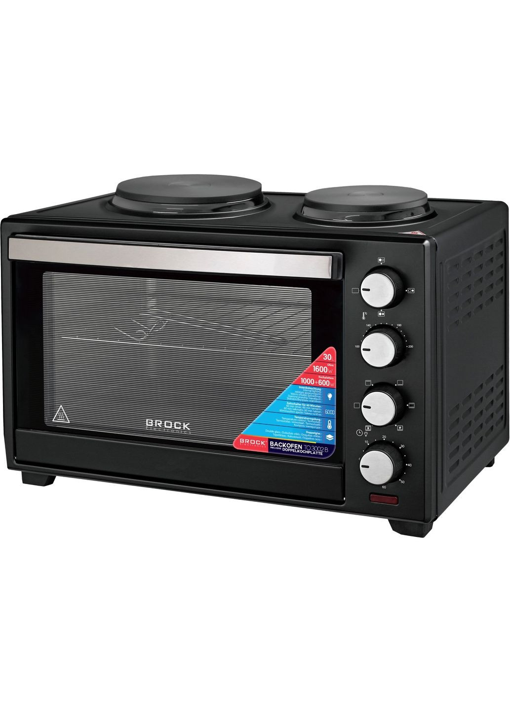 Электрическая печь TO 3002 B 1600Вт/ 30л /электроплита/ механическое управление/черная BROCK (315799261)