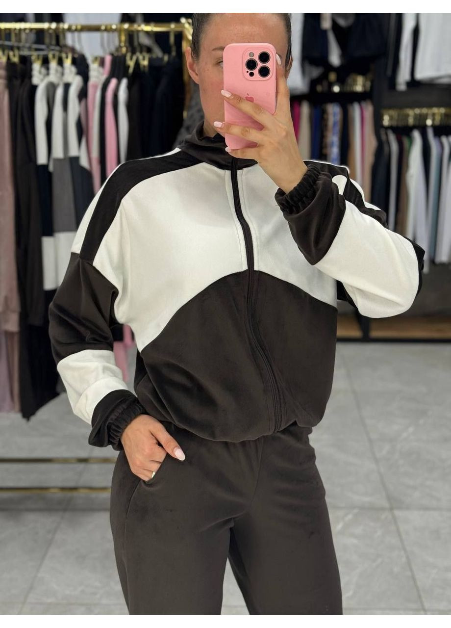 Стильний жіночий велюровий костюм з комбінованою кофтою Україна (361856339)