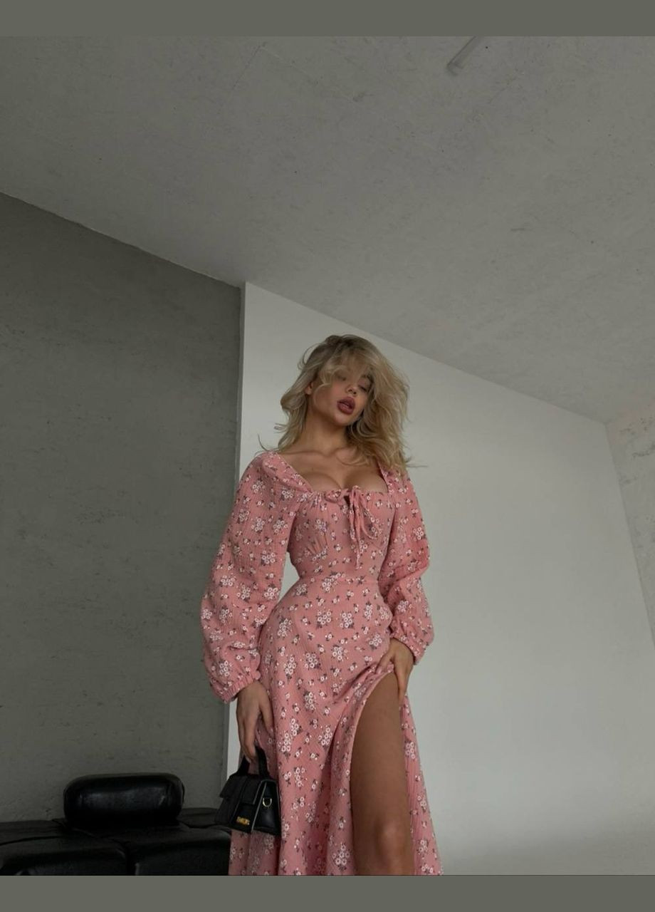 Рожева повсякденний, кежуал сукня у квітковий принт No Brand з квітковим принтом