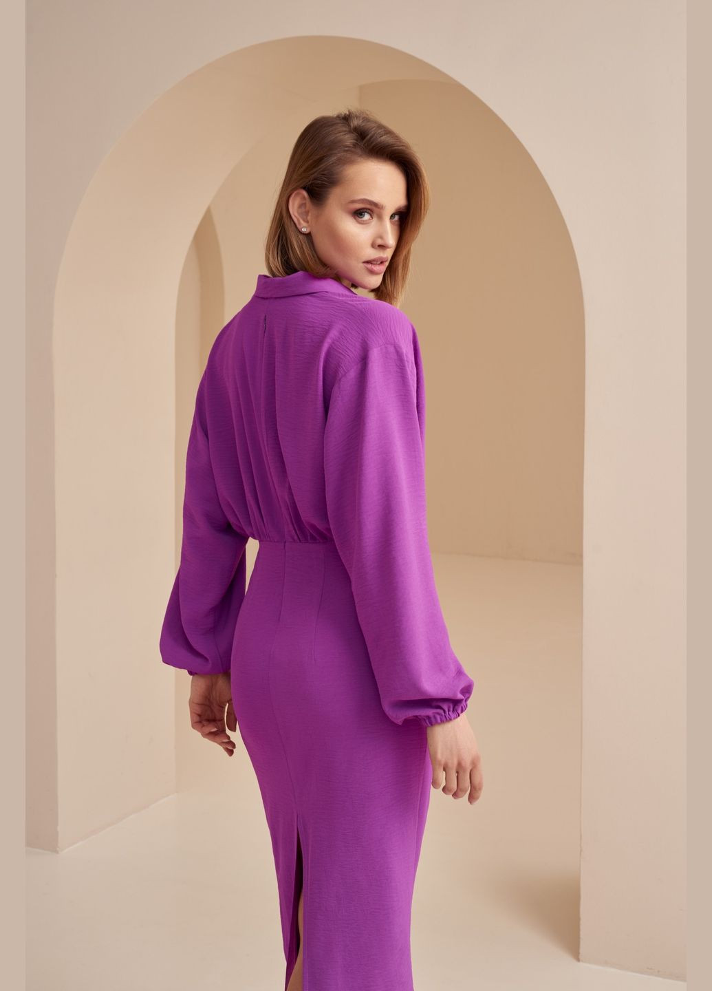 Фиолетовое платье на забор деми вискоза жатка фиолетовая Vovk однотонное