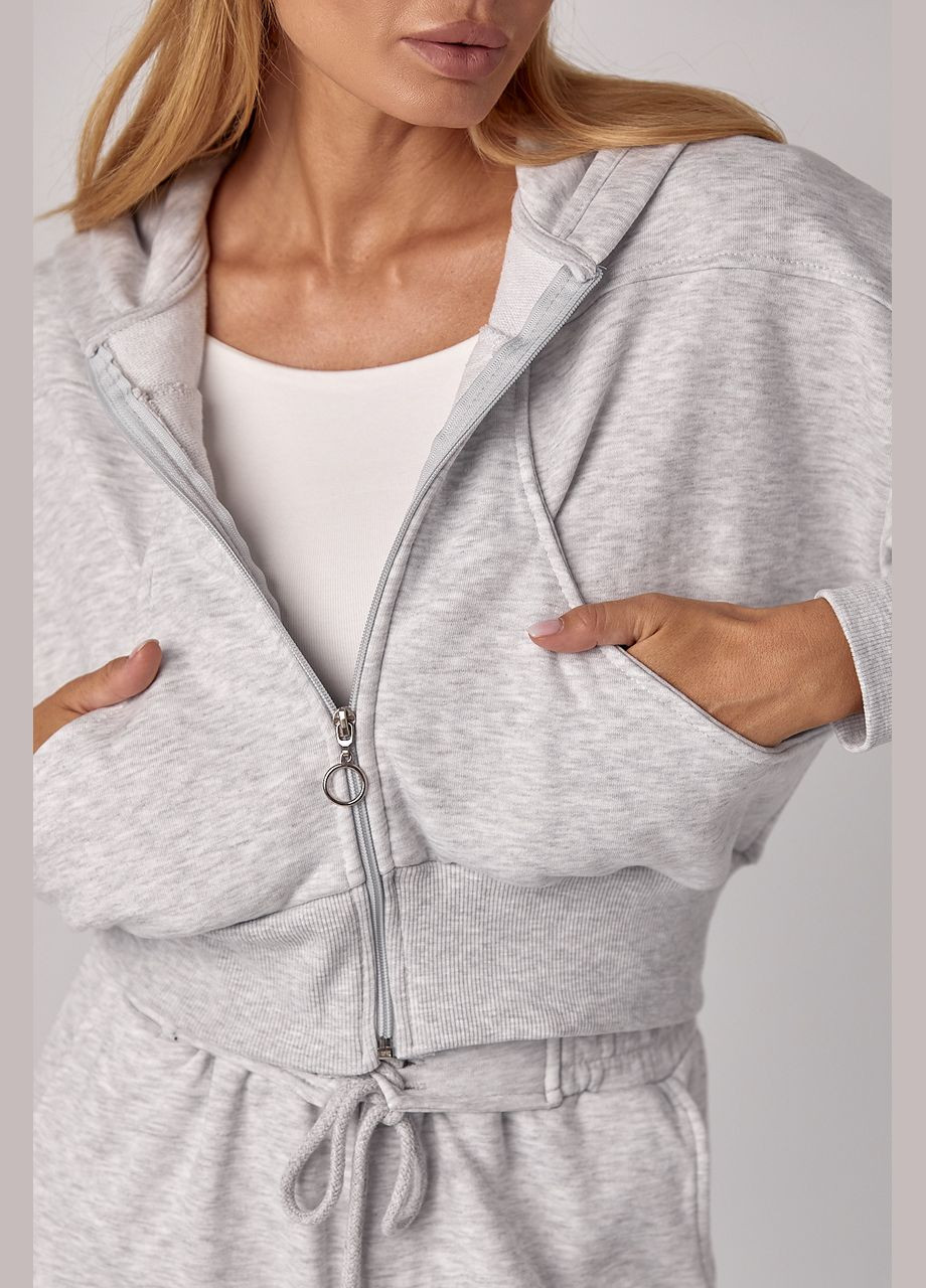 Спортивный костюм с коротким худи и штанами со шнуровкой на поясе - молочный Lurex (302337006)