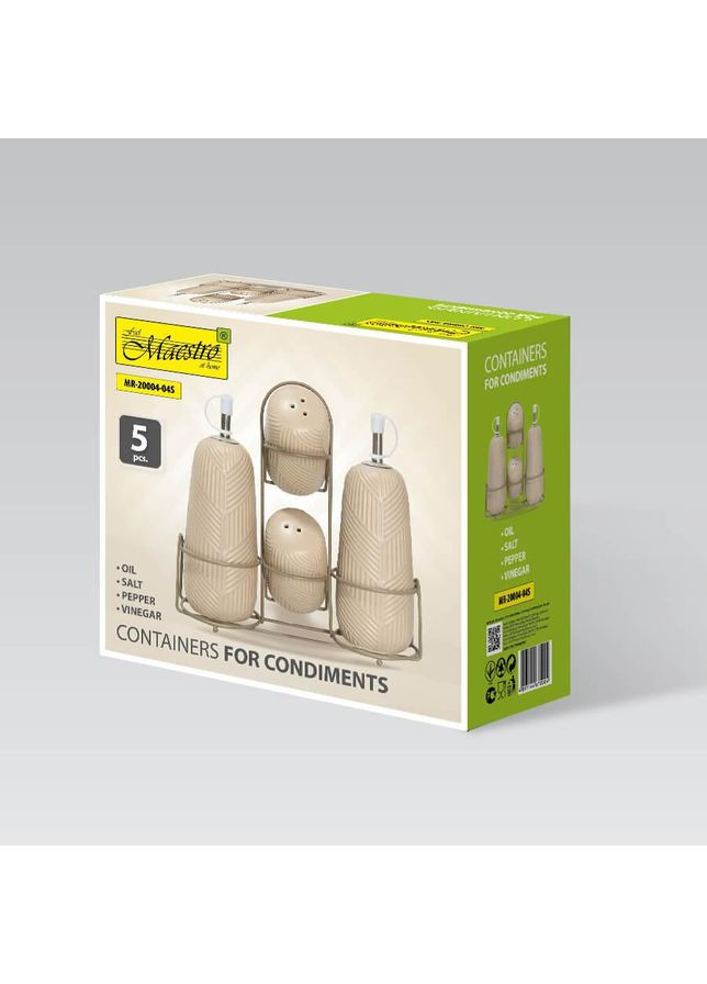 Набір для спецій на підставці кераміка Geometry Beige 5 предметів (MR-20004-04S) Maestro (362459166)