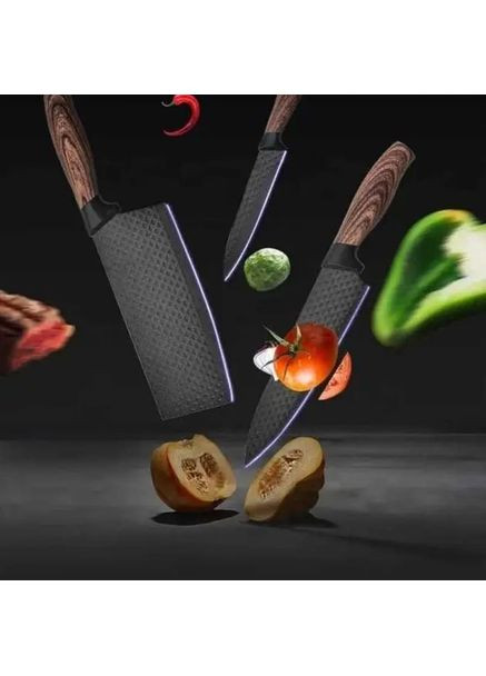 Набор кухонных ножей Kitchen HP227 из стали в комплекте 4 ножа, ножницы, овощечистка Черный (366399О) TOP чёрные, металл