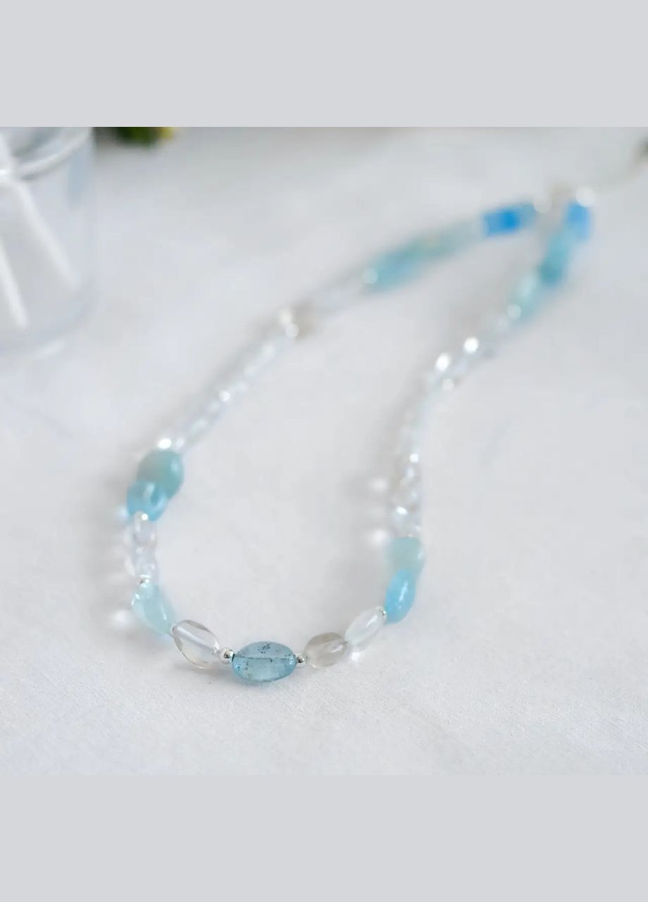 Чокер натуральный Аквамарин, Горный Хрусталь фур-ра гип-ный сплав цвет серебро d-7х5мм+- L-39-44см No Brand горный хрусталь, аквамарин латунь серебро (302752375)