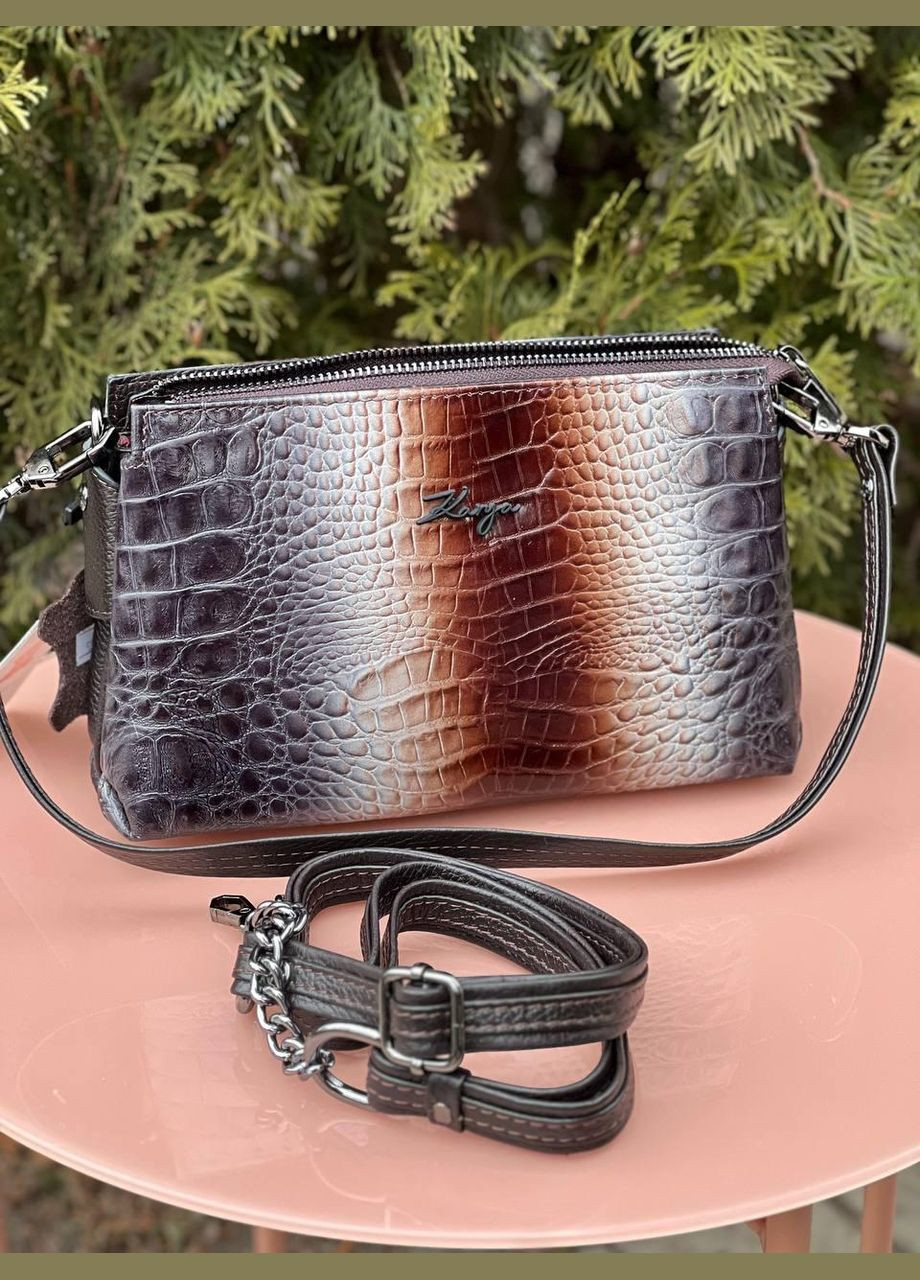 Сумка женская кросс-боди Турция натуральная на змейке кожа градиент шаго Karya (341322709)