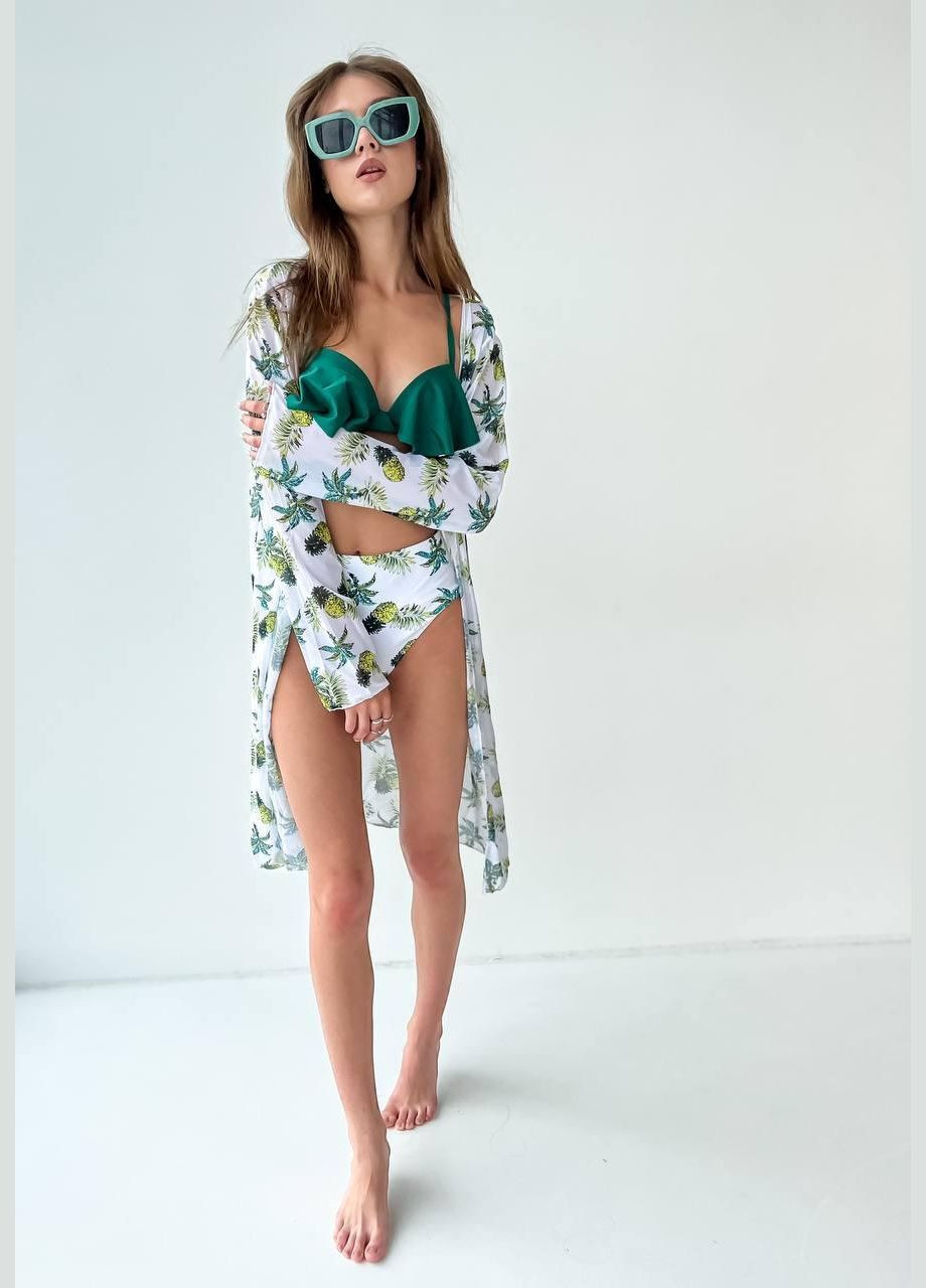 Зеленый женский купальник+туника 1401 (рюша зеленый комплект) No Brand