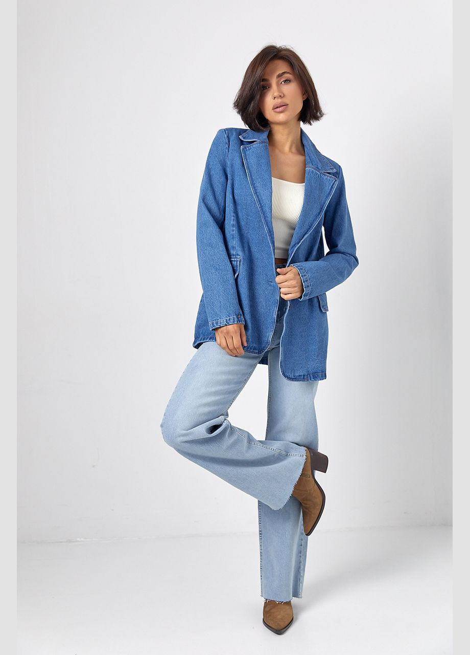 Синий женский женский джинсовый пиджак с имитацией карманов Lurex - демисезонный