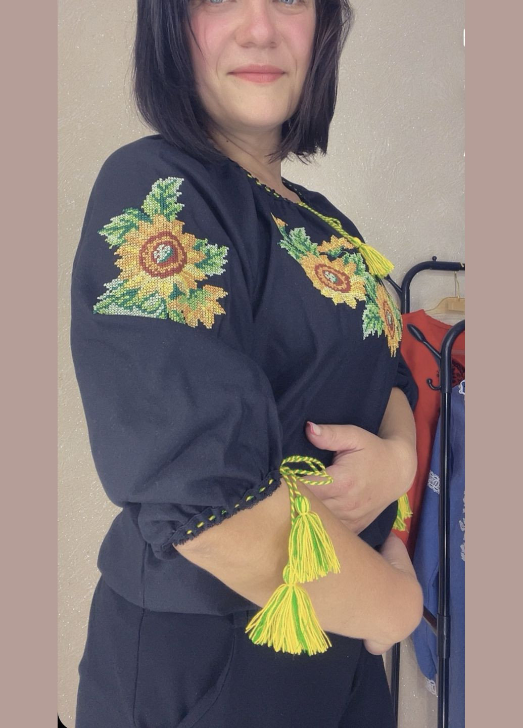 Чорна жіноча вишиванка рукав 3/4 НоКо (345122948)