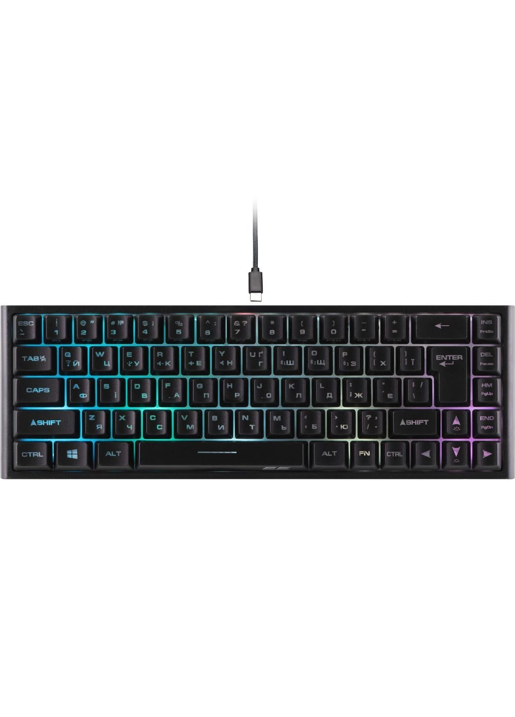 Маленькая игровая клавиатура без цифрового блока (нумпада), черная, с RGB-подсветкой, беспроводная, мембранная 2E Gaming (362532662)