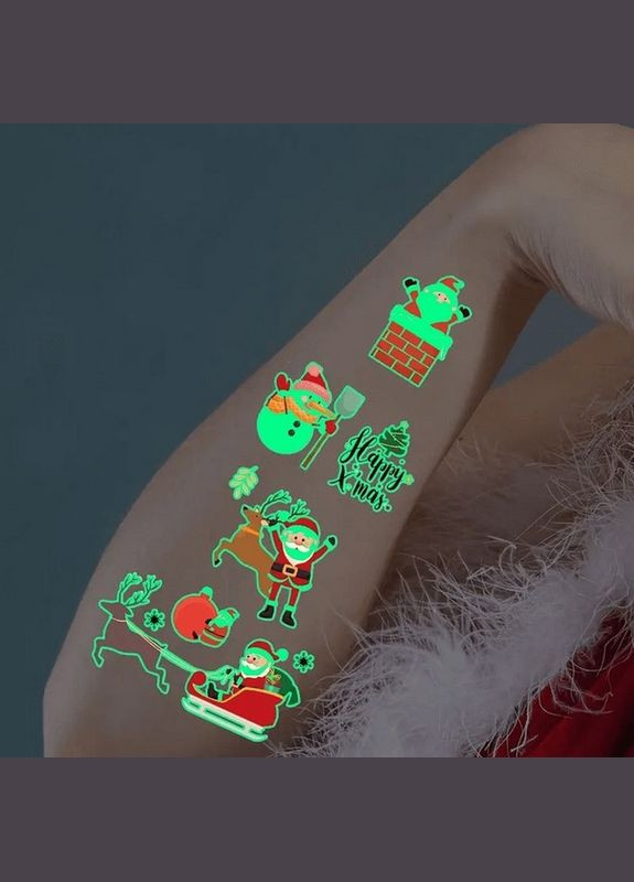 Набір тимчасових тату "Різдво №2" kids-tatto-set10-2-christmass, що світяться, 12 х 7 см Fresh Tattoo (316273618)