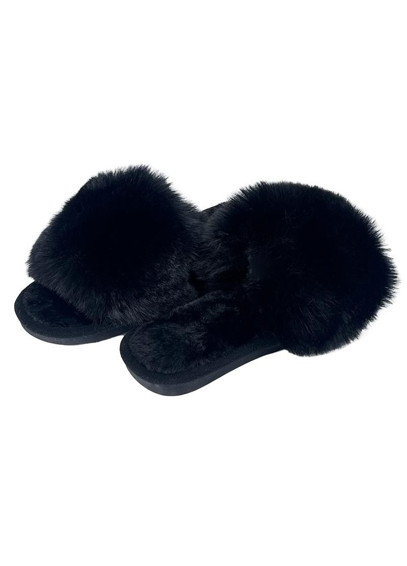 Кімнатні тапочки жіночі пухнасті чорні 6098-1 Sanlin (298344786)