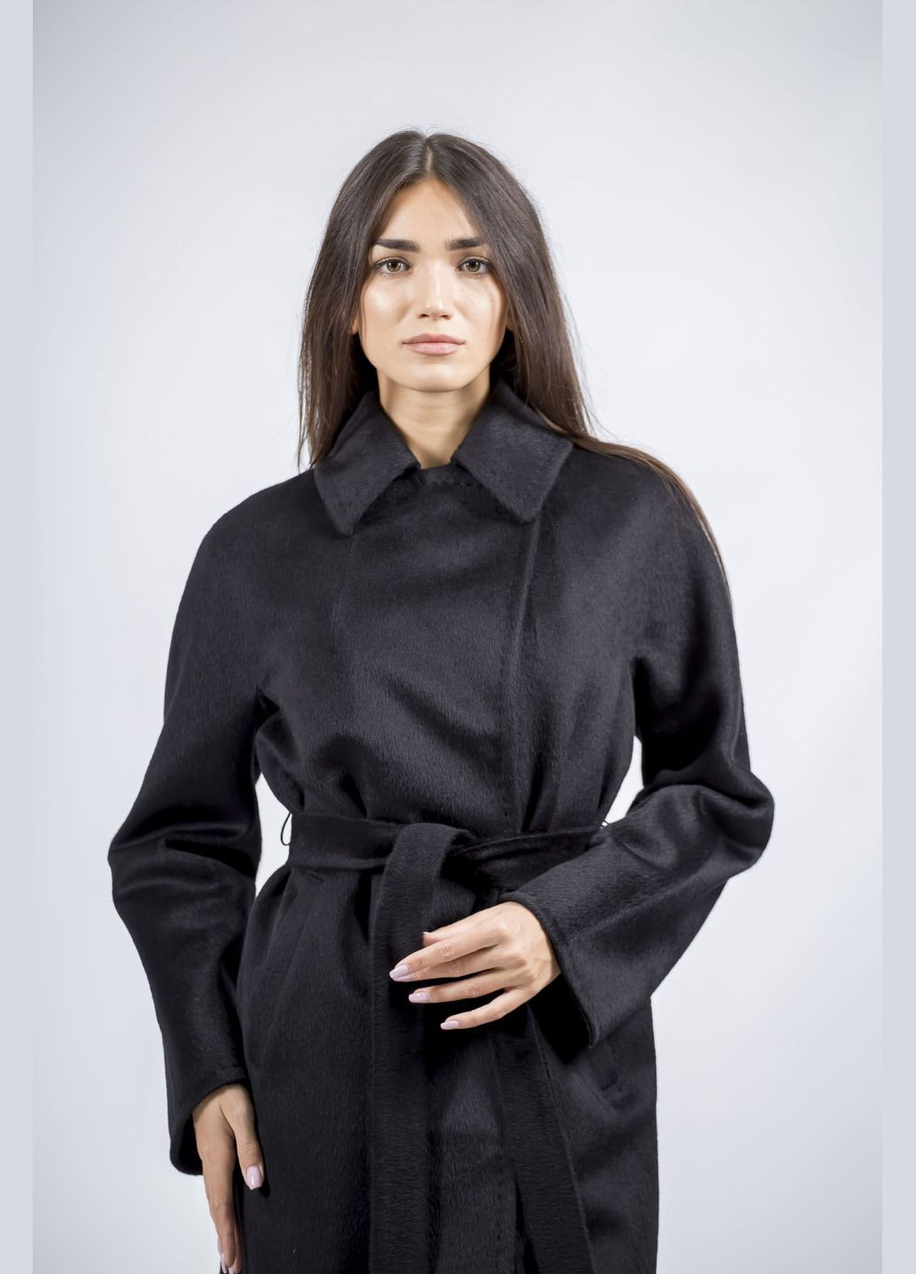 Чорне зимнє Жіноче вовняне пальто без хутра з англійським коміром осінь-зима Stella Polare (, ), 40059 No Brand