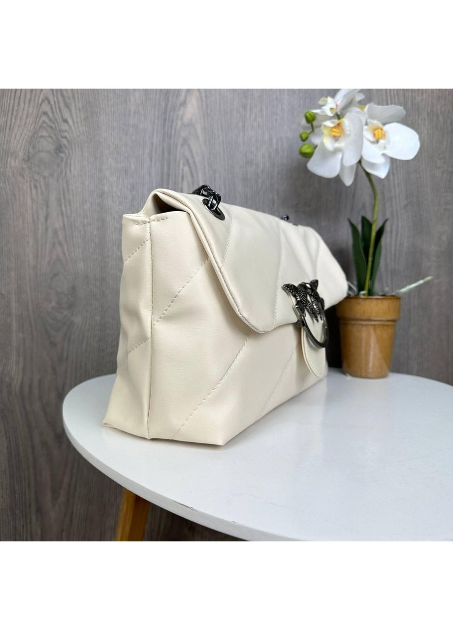 Качественная женская мини сумочка клатч Pinko стеганная молочная на плечо для вечеринки и прогулки ProDobro (363258895)