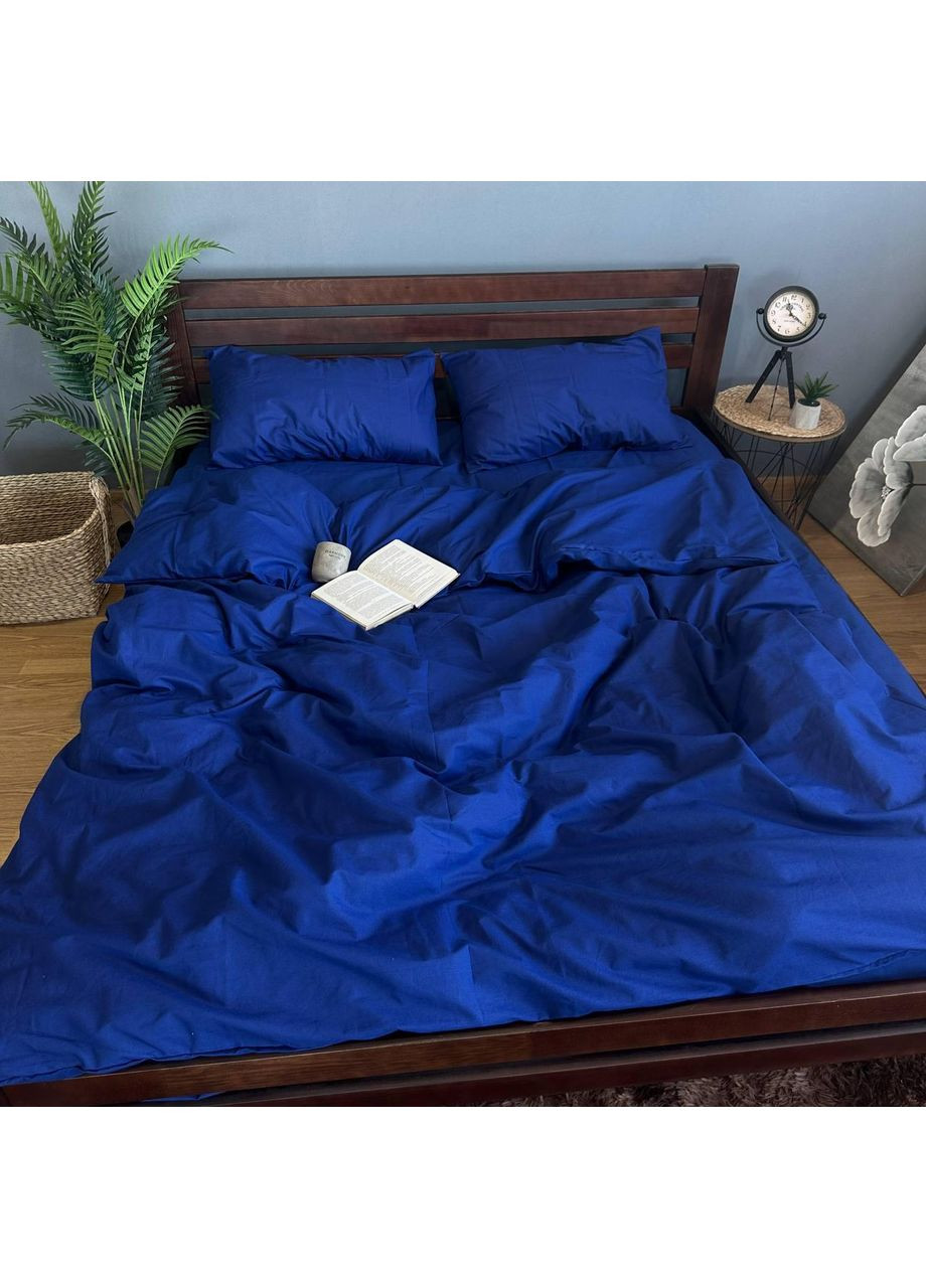 Постільна білизна бавовняна Однотонна Двоспальна Простирадло на гумці 160x200х20 Бязь Синій 50 х 70 No Brand (352201659)