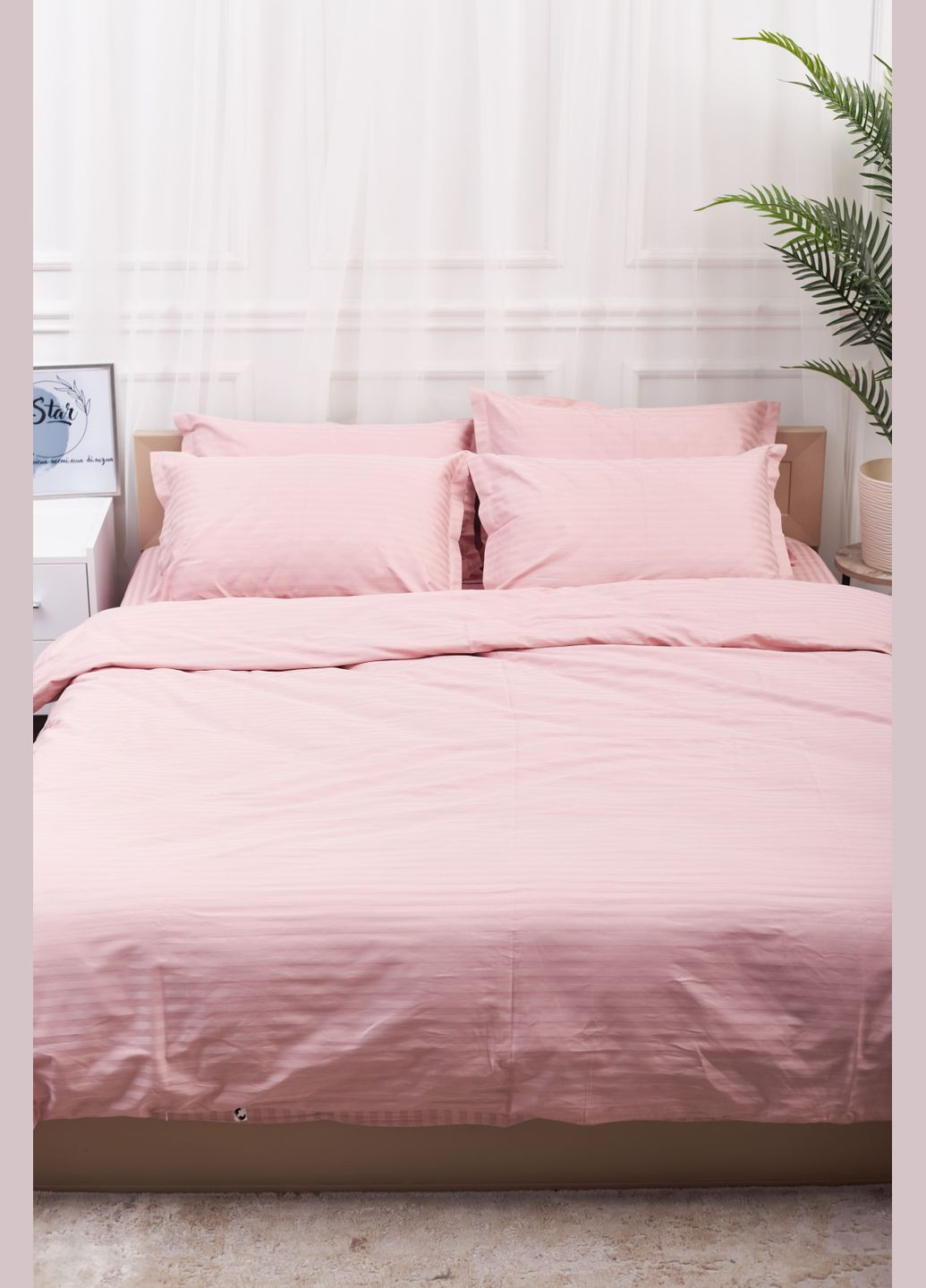 Комплект постельного белья Satin Stripe семейный 143х210х2 наволочки 2х40х60 (MS-820003630) Moon&Star stripe pink (288043865)