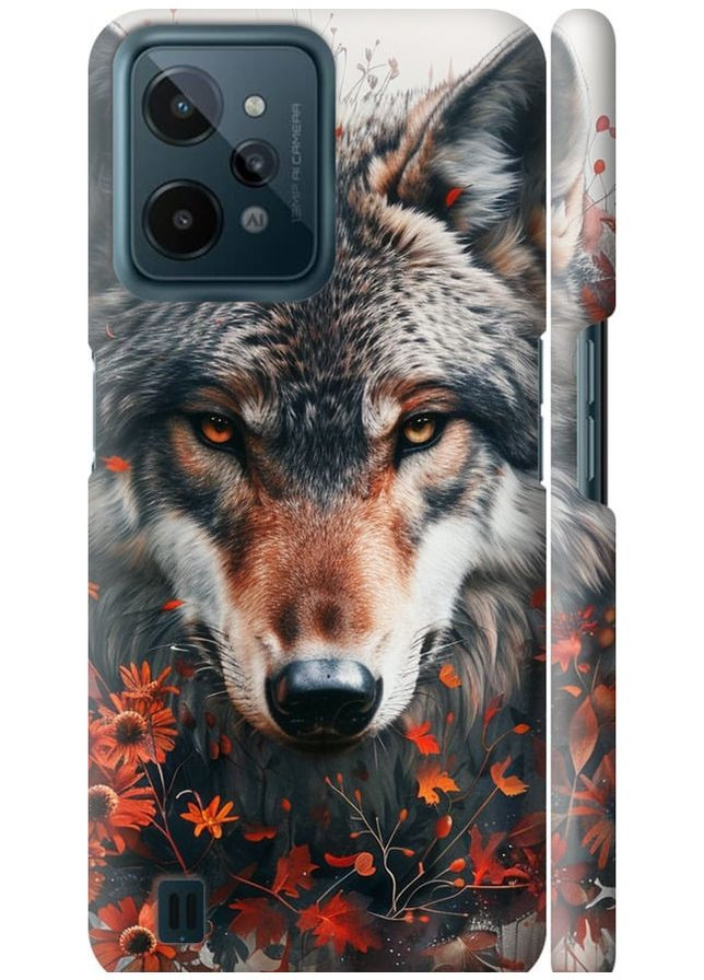 3D пластиковый матовый чехол 'Wolf and flowers' для Endorphone Realme C31 (285787602)