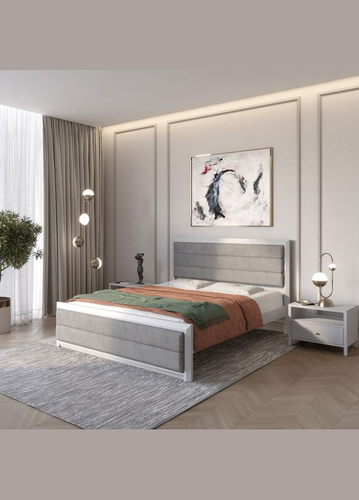Двоспальне дерев'яне ліжко Барселона Б5 (RAL-7040)/Аляска 93 (Сірий) 180х190 см (MBG-14182) Mebigrand (368281888)