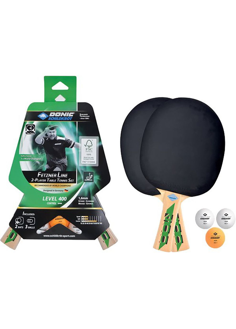 Набор для пинг-понга Fetzner 400 FSC 2-playet set (2 ракетки + 3 мяча) Donic (333957675)