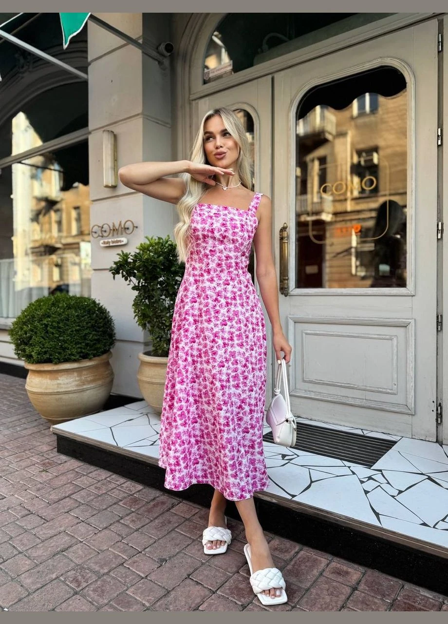 Рожева літня сукня міді з відкритою спинкою Fashion