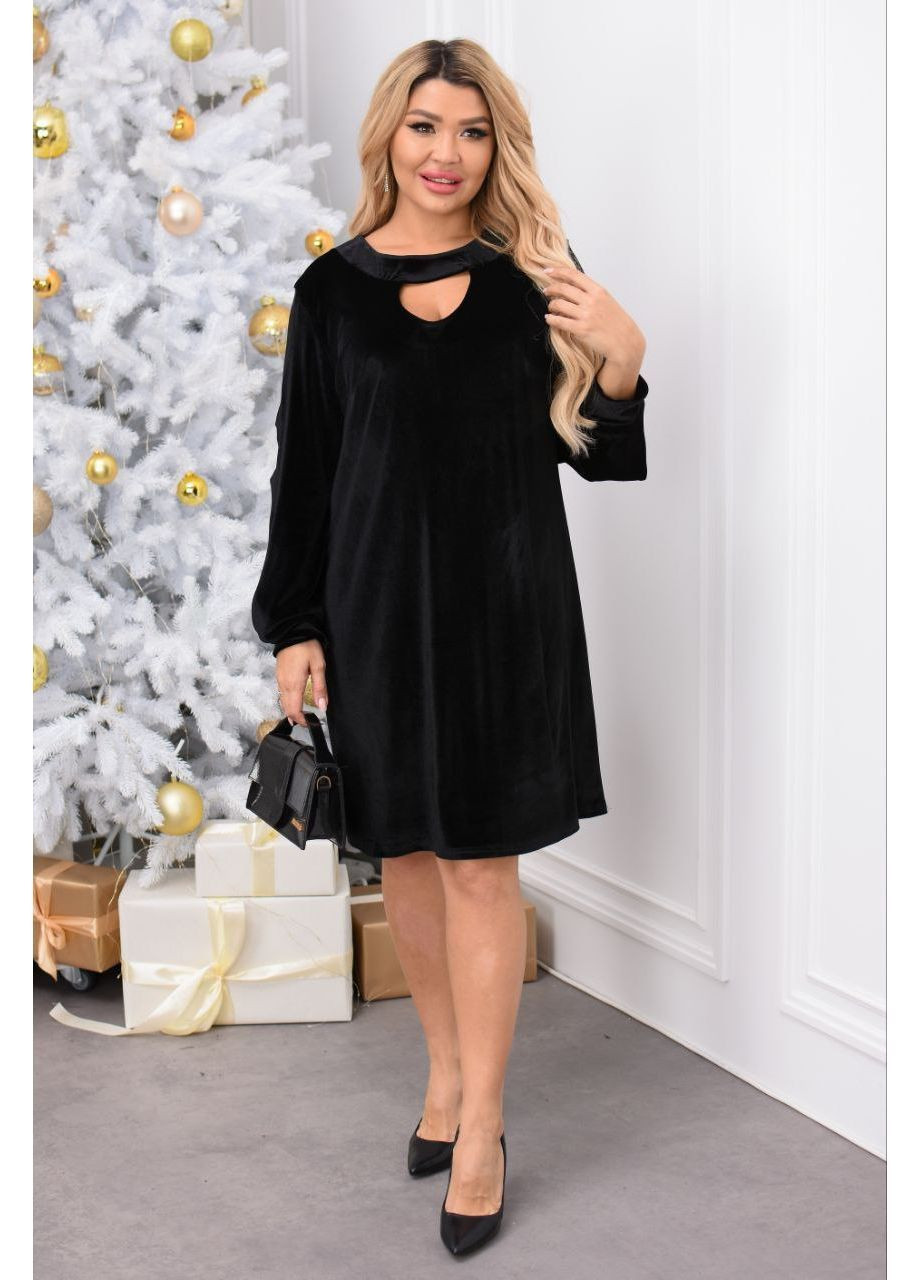 Черное праздничный, вечернее, кэжуал женское платье бархатное больших размеров Style Point однотонное