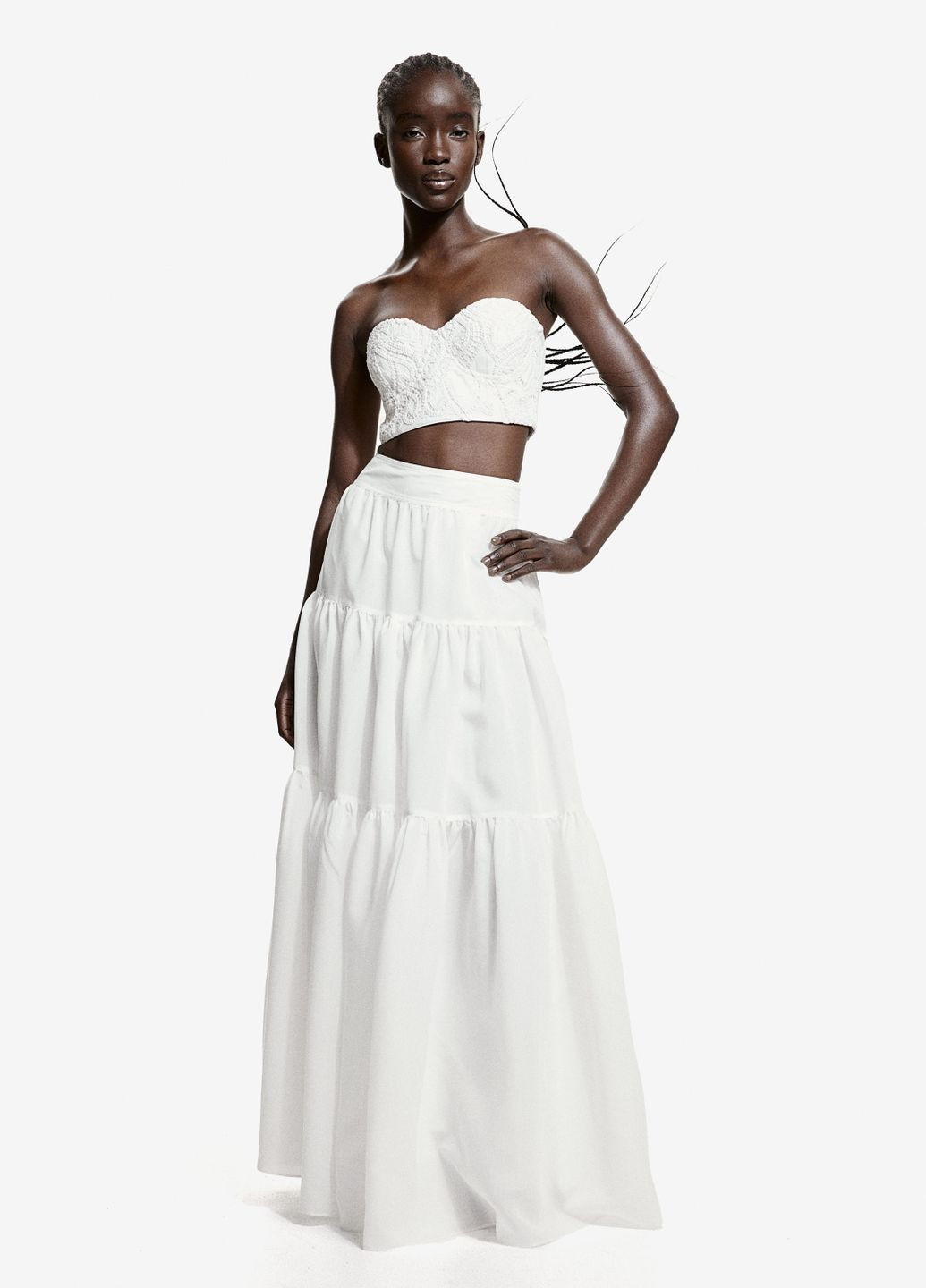 Белая кэжуал однотонная юбка макси H&M