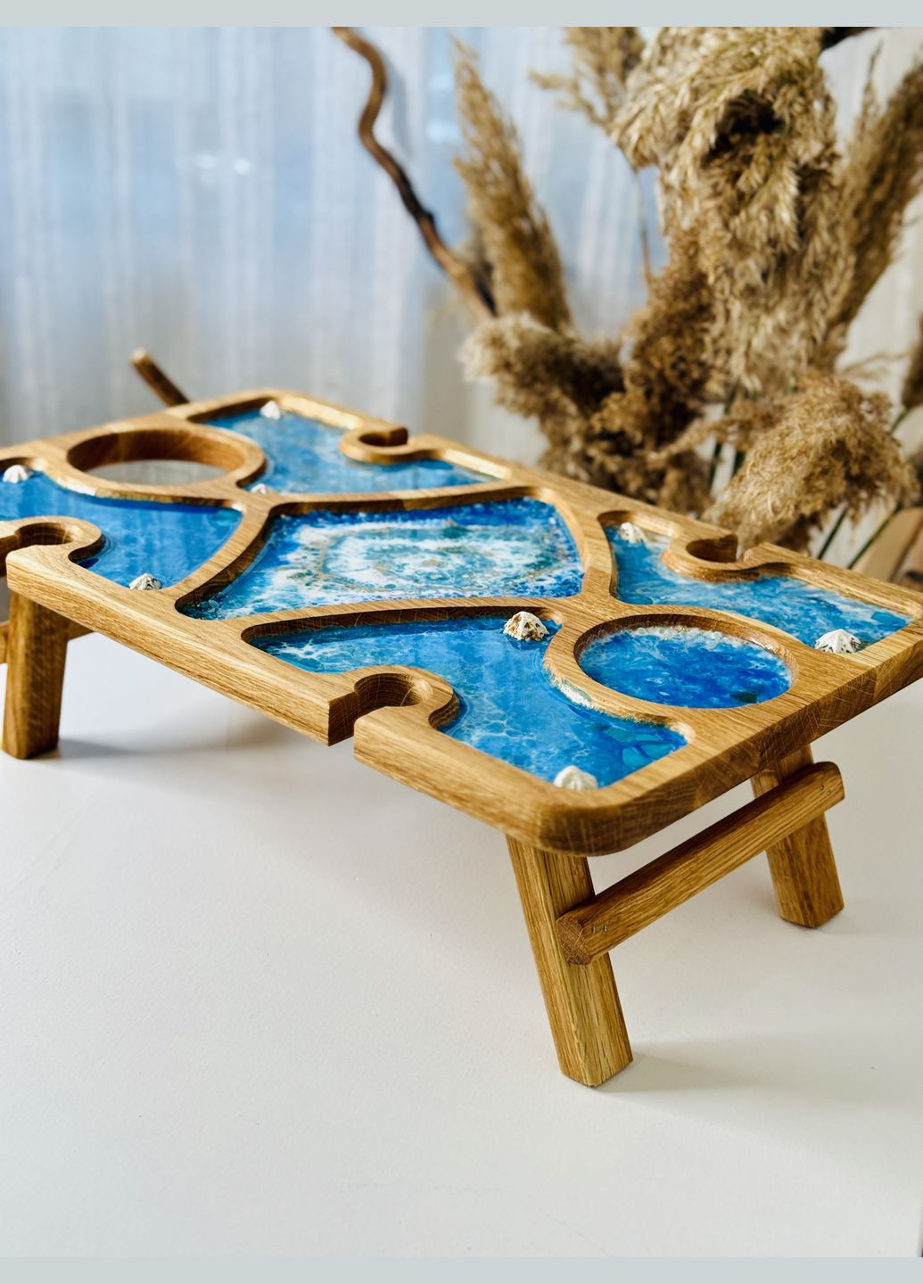 Дубовый винный столик (столик для завтраков) с эпоксидной смолой в морском дизайне KorriArt (315391429)