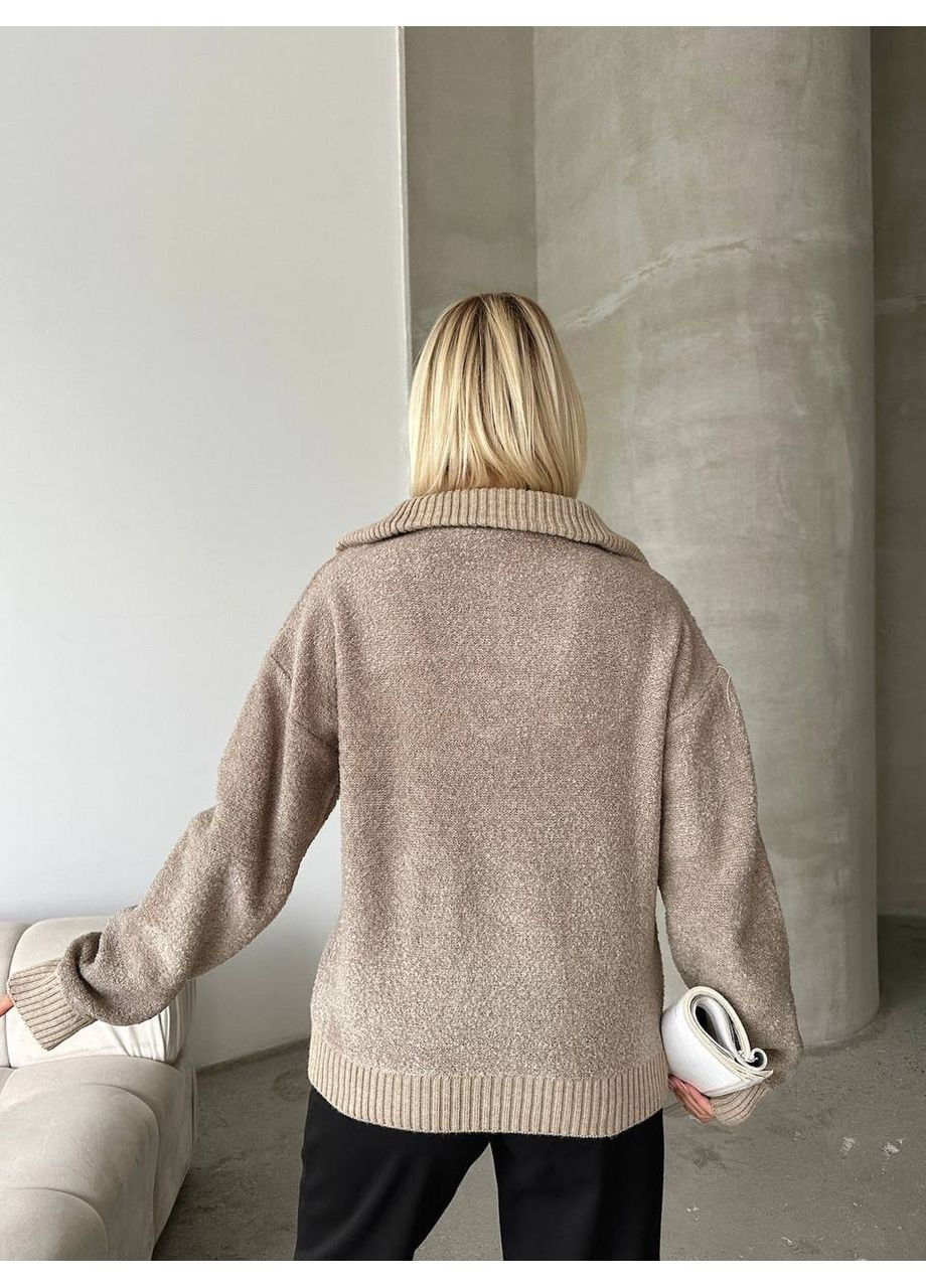 Коричневый демисезонный трикотажный свитер с воротником на молнии — мягкий и уютный, универсальный размер, турция. GD/GL Модний простір