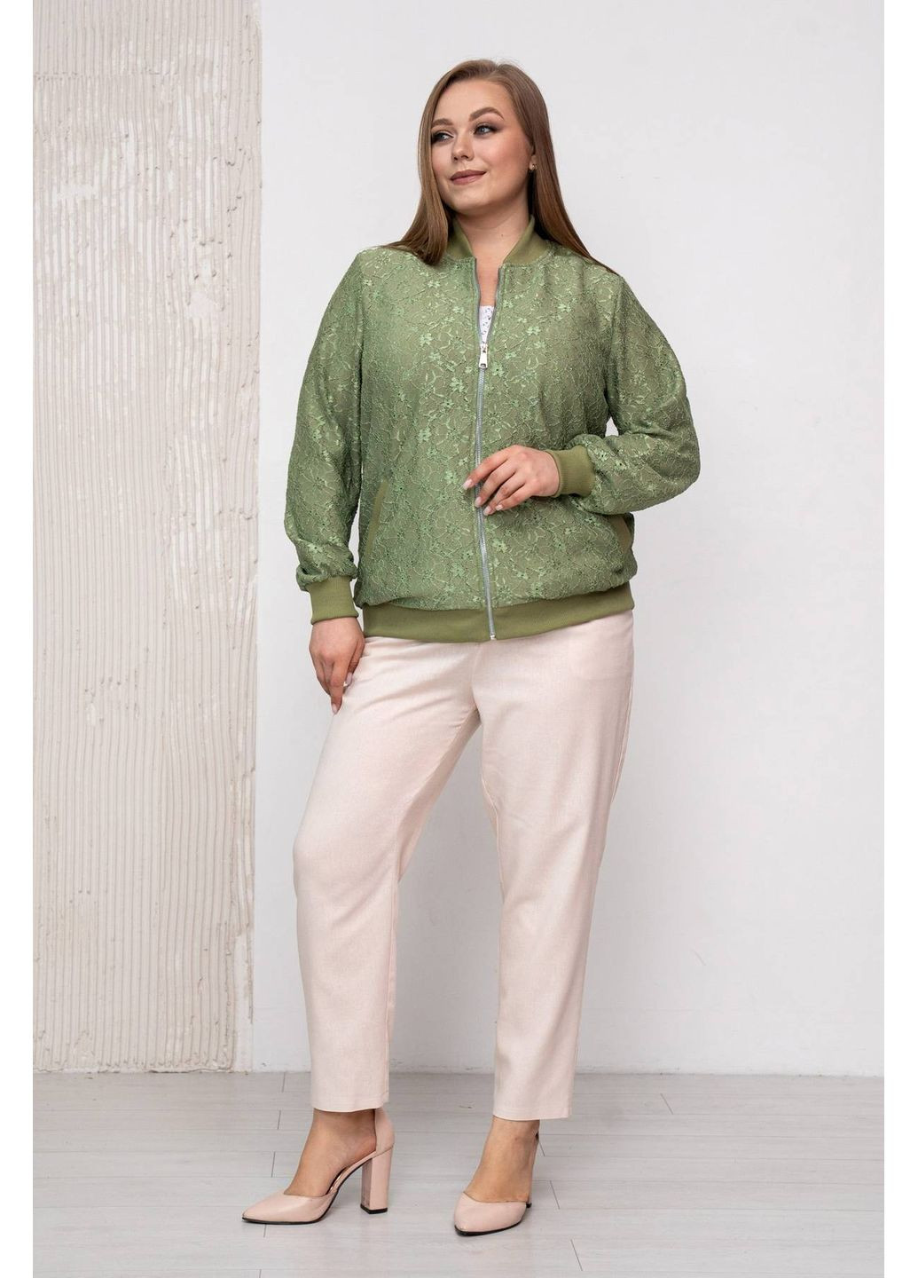 Гипюровый бомбер ТАЛА оливковый 56 Tatiana (349442013)