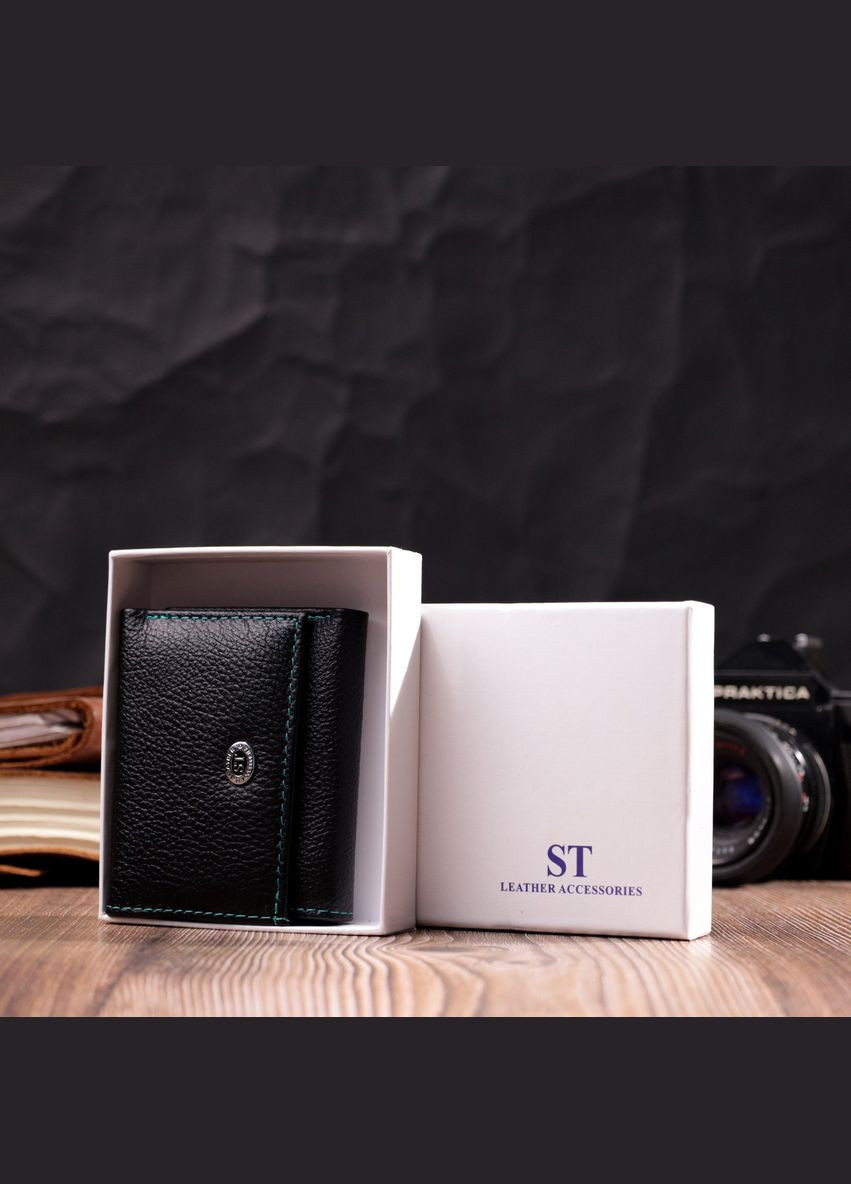 Маленький женский кошелек из натуральной кожи с монетницей 19504 Черный st leather (306881340)