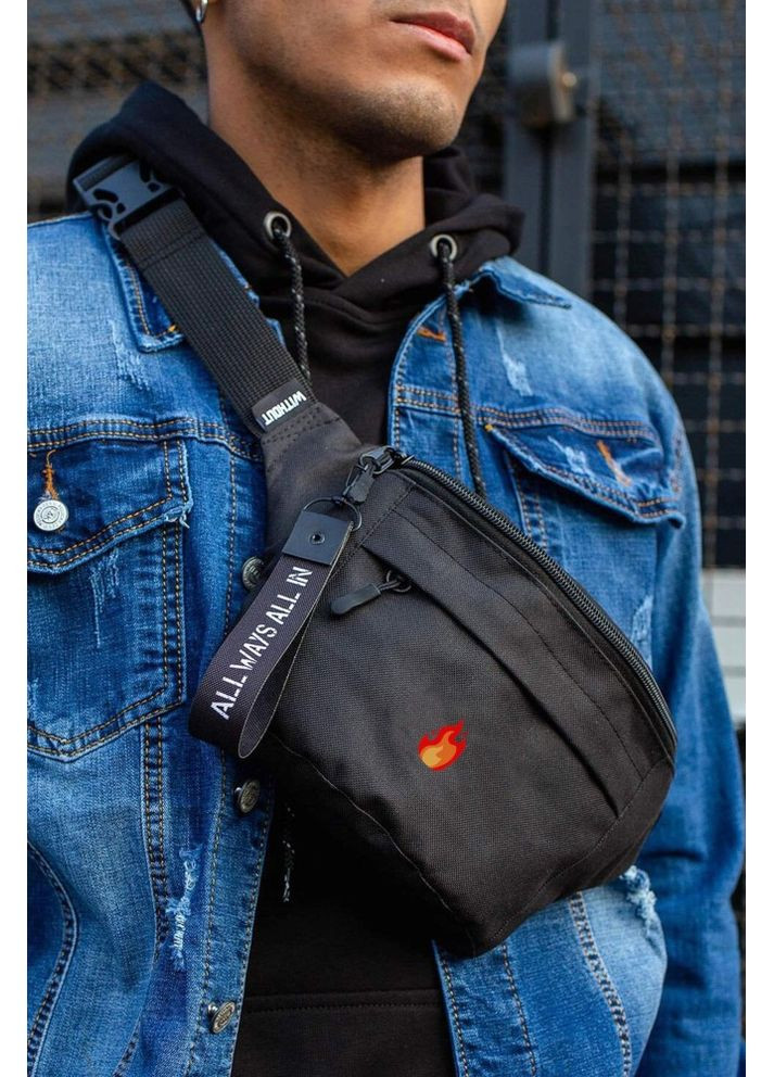 Сумка бананка барсетка через плече з принтом Fire Black Without (353707050)