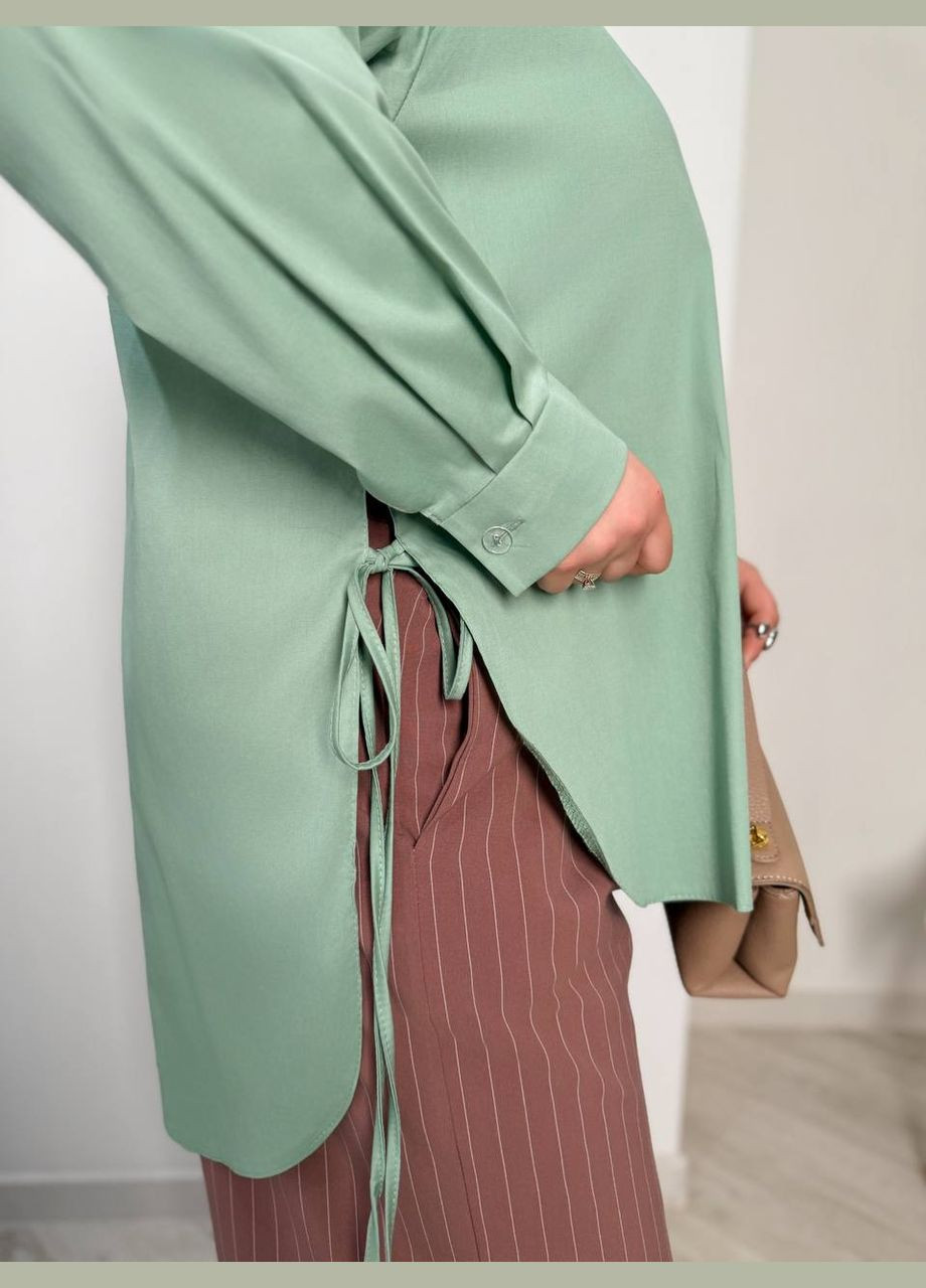 Оливковковая (хаки) рубашка однотонная Elanzh