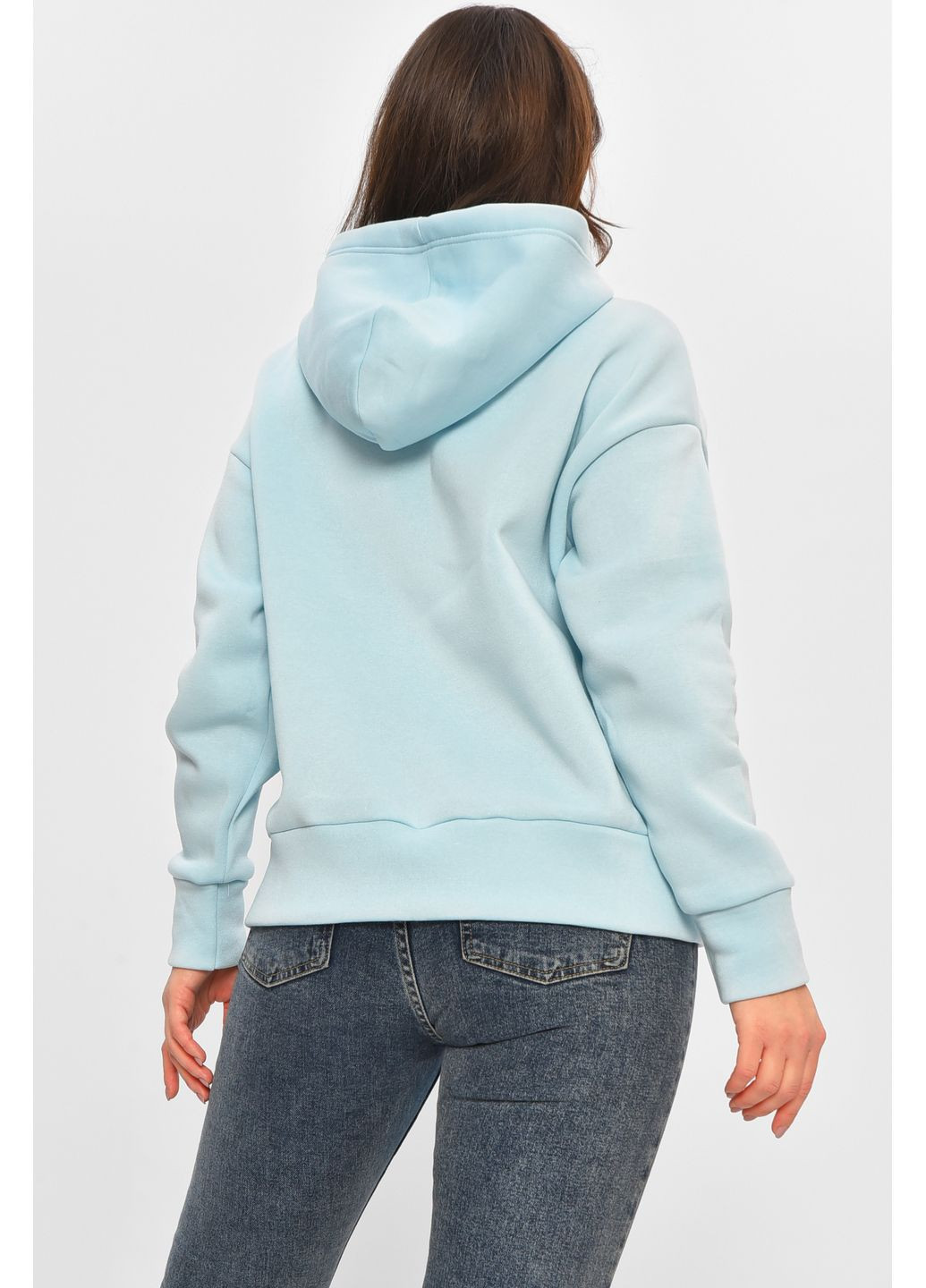 Блакитний худі жіноче на флісі блакитного кольору з принтом Let's Shop напис без декору (366732905)